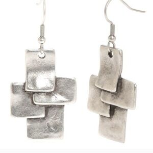 Silver Layered Rectangle Dangle Earrings – Artisan Boho Modern Style NWT